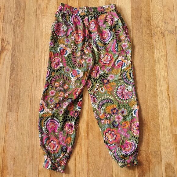 Boden Green Jogger Pants with pink and orange Paisley Floral details - Picture 2 of 4